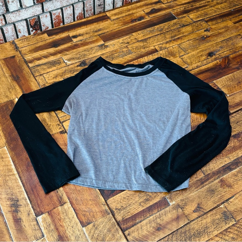 Gray and Black Long Sleeve Raglan Tee
